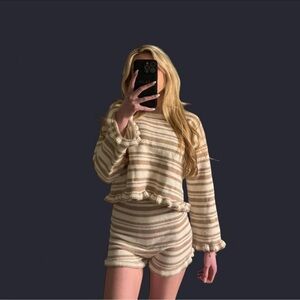 Striped Beige and Cream Sweater Set